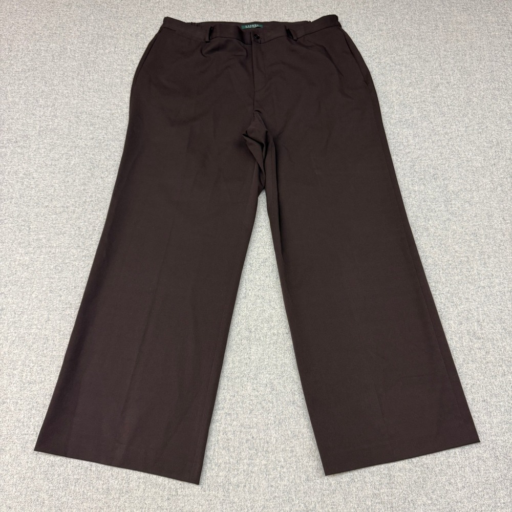 Lauren Ralph Lauren Dress Pants 18W Brown Wide Leg Elastic Waist Stretch Trouser